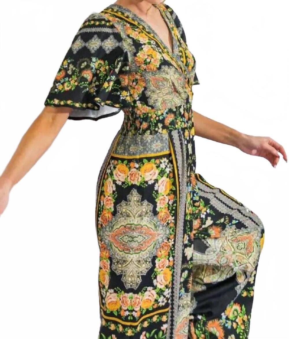 NEW FLYING TOMATO women's printed woven jumpsuit in black multicolor - Picture 5 of 6